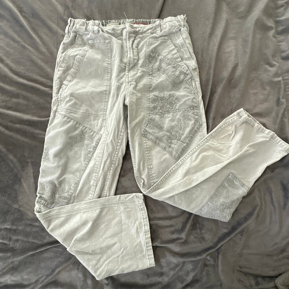 Pilcro Anthropologie Pants Womens 29 Gray The Roamer Embroidered Wide Leg Boho